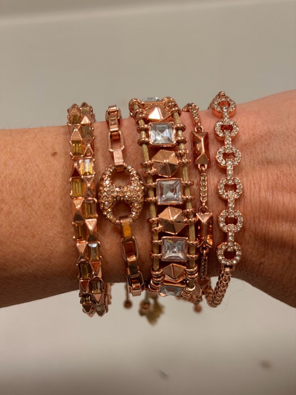 Bomb Party NWOT! Rose Gold Crystal Stackable Bracelet Set - Picture 4 of 13